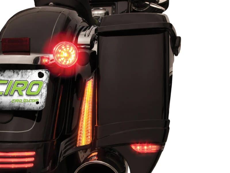 LED Fascia Filler Panel Lights. Red Run & Brake with Amber Turn and Black Housing. Fits Street Glide 2014up