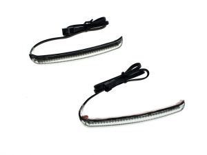 Bright LED motorcycle turn signal lights with wiring harness for Revelry Motorcycles.