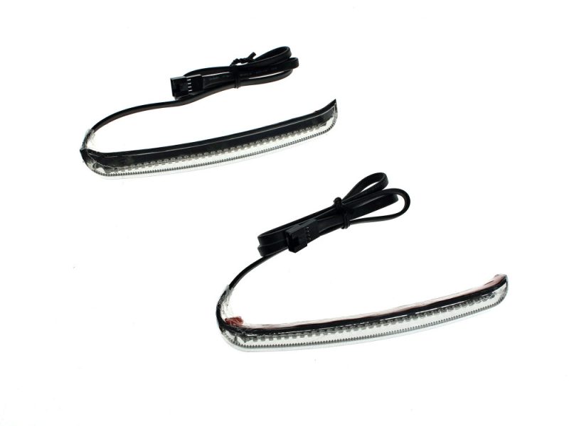 Bright LED motorcycle turn signal lights with wiring harness for Revelry Motorcycles.
