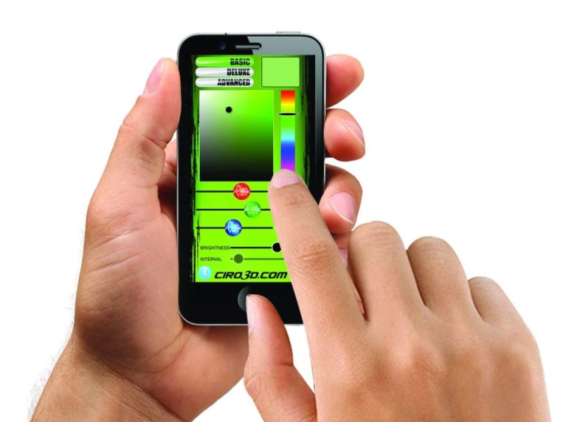 Vibrant green motorcycle control app on smartphone screen, showcasing motorcycle lighting and sound settings.