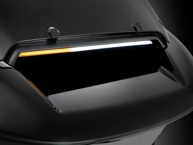 Sleek motorcycle LED tail light with black finish and modern design.