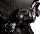 High-performance motorcycle headlight with sleek black design and advanced LED technology.