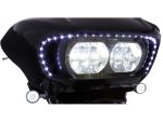 High-performance motorcycle headlight with LED accents, ideal for custom bikes and touring motorcycles.