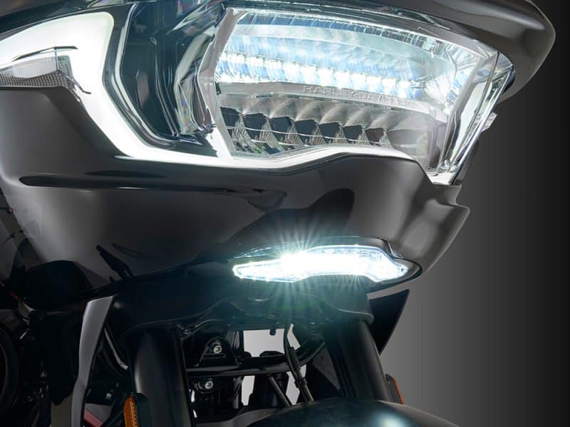 High-performance motorcycle headlight with advanced LED technology.