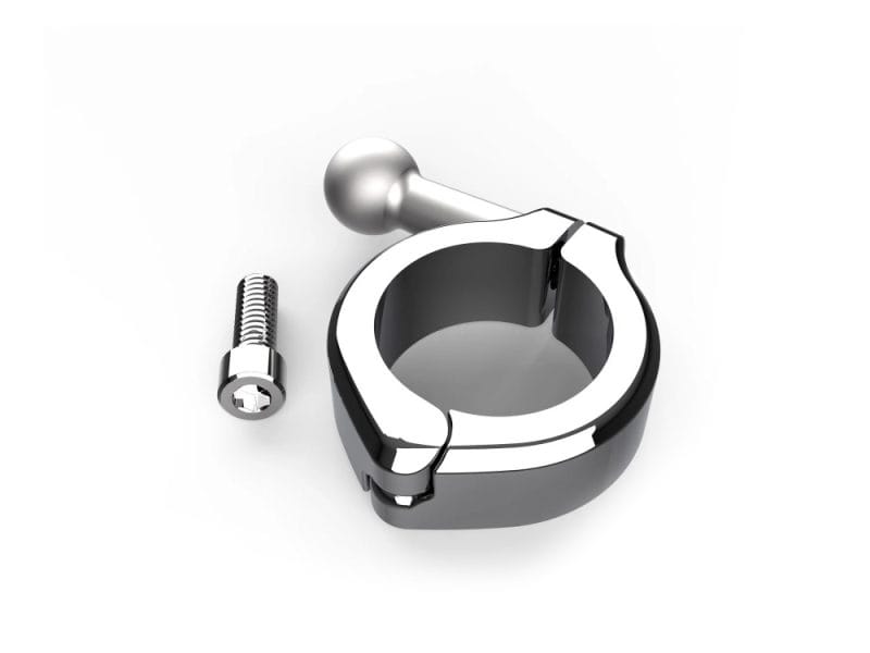 Aluminium motorcycle handlebar clamp with screw bolt for Revelry Motorcycles.