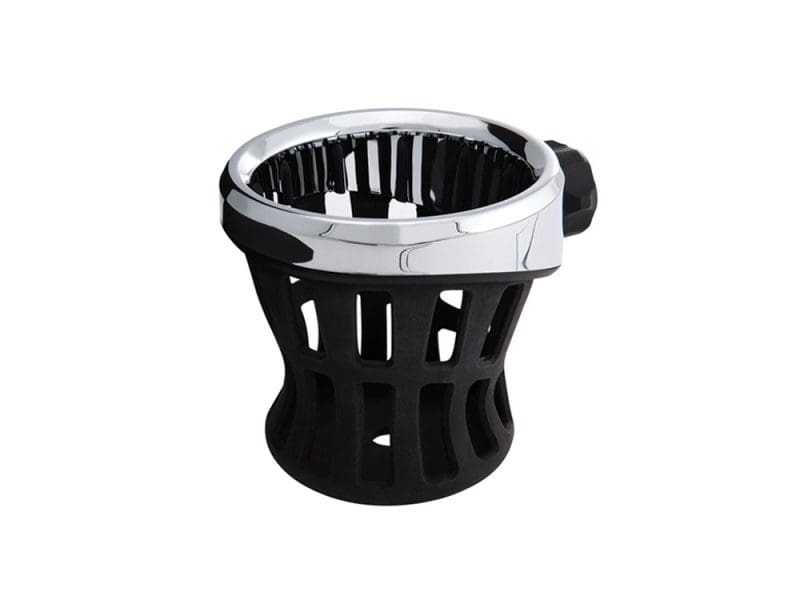 Chrome motorcycle cup holder for Revelry Motorcycles, stylish and durable.