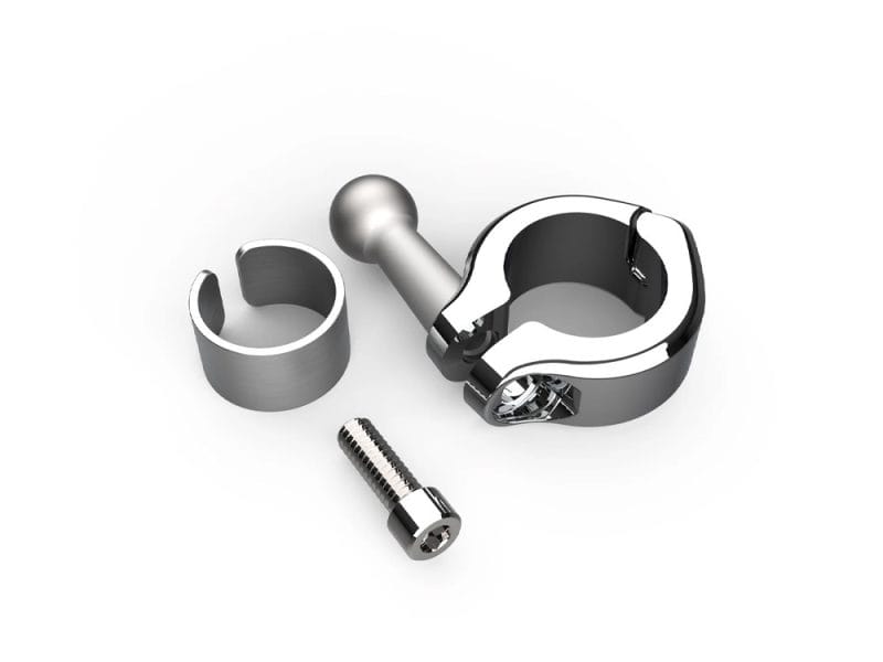 Aluminium motorcycle pin lock, security clamp, and bolt for Revelry Motorcycles custom parts.