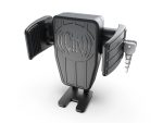Wireless motorcycle phone mount with secure grip and adjustable viewing angle.