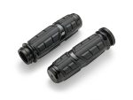 Black motorcycle handlebar grips for Revelry Motorcycles, durable and grip-enhancing.