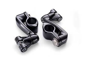 High-quality black motorcycle handlebar risers, designed for enhanced riding comfort and style.