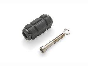 High-performance motorcycle footpeg mount with durable black rubber grip and stainless steel pin for Revelry Motorcycles.