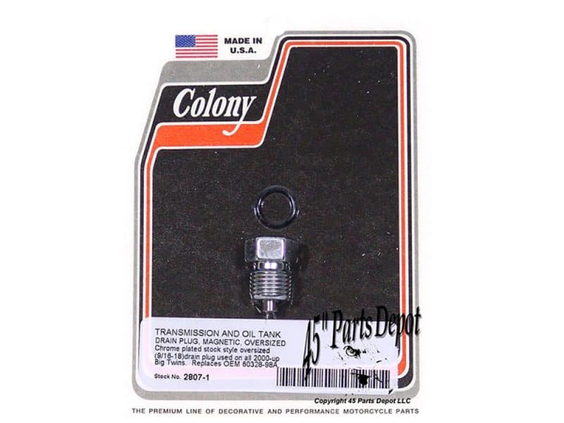 Colony motorcycle transmission and oil tank drain plug, chrome finished, oversize part.