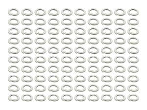 Small silver circlip washers for motorcycle maintenance and repairs.