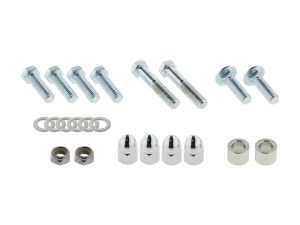 Assorted motorcycle bolts, nuts, and washers for bike maintenance.