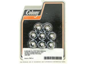 Chrome plated high crown acorn cylinder base nut set for Harley Davidson shovelnose 1978–1984.
