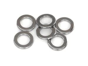 Six chrome washers for motorcycle parts from Revelry Motorcycles.