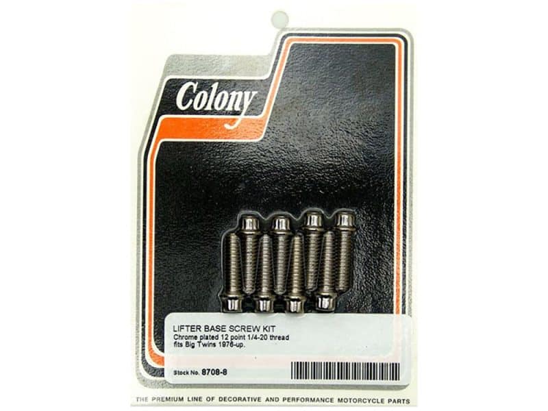 Chrome motorcycle lift base screw kit for Revelry Motorcycles, ideal for big twin models.