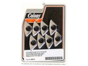 Chrome motorcycle cylinder base stud spacers for Revelry Motorcycles.