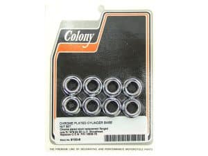 Chrome plated cylinder base nut set for motorcycle engine repair and rebuilds.