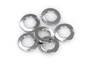 Chrome lock washers for motorcycle maintenance and repair.