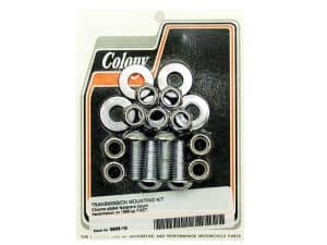 High-quality transmission mounting kit for motorcycles, chrome-finished fasteners and bolts.