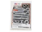 Aluminium motorcycle bolt kit for front motor mount, chrome plated hardware.