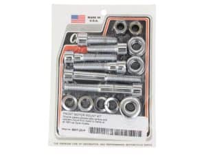 Aluminium motorcycle bolt kit for front motor mount, chrome plated hardware.