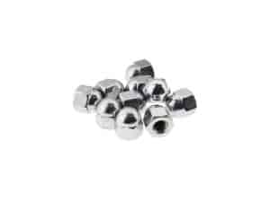 Shiny chrome motorcycle wheel nuts for Revelry Motorcycles accessories.
