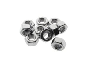 Metal motorcycle wheel nuts, bike wheel fasteners for Revelry Motorcycles.
