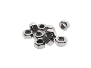 Hex nuts for motorcycle customisation and repair, high-quality metallic hardware.