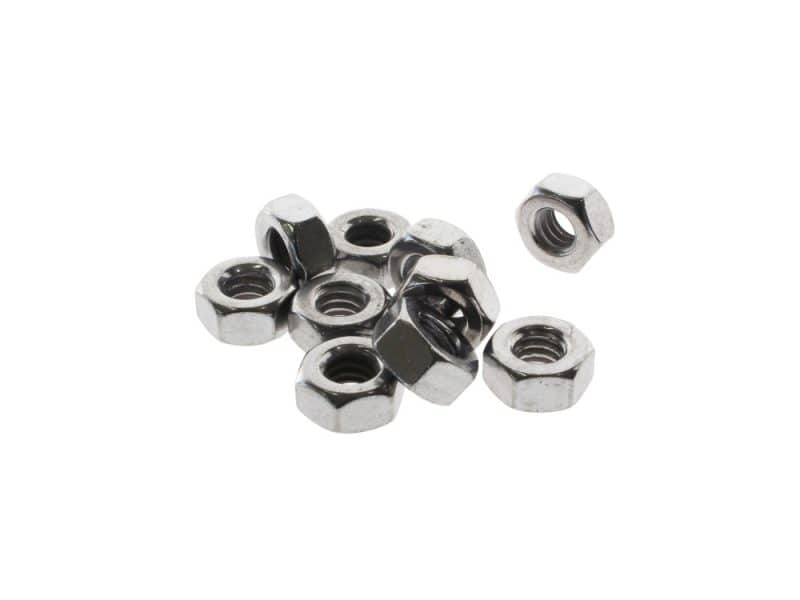Hex nuts for motorcycle customisation and repair, high-quality metallic hardware.