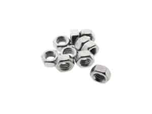 Hex nuts for motorcycle maintenance and repair, high-quality steel fasteners.