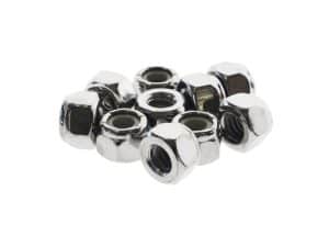Shiny silver motorcycle wheel nuts and lock washers for Revelry Motorcycles, quality bike accessories.