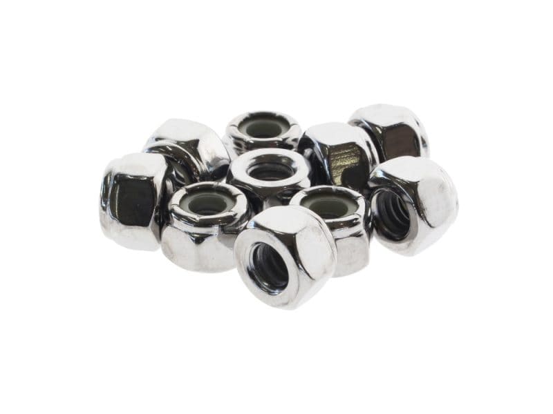 Shiny silver motorcycle wheel nuts and lock washers for Revelry Motorcycles, quality bike accessories.
