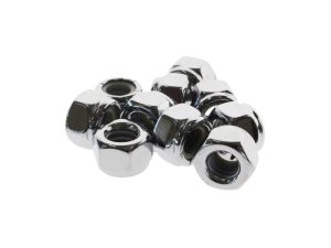 Shiny chrome motorcycle wheel nuts, high quality durable bike fasteners for Revelry Motorcycles.