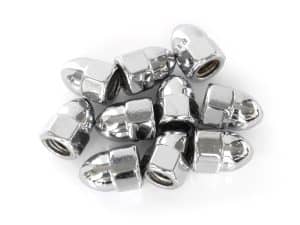 Chromed motorcycle wheel lock nuts for Revelry Motorcycles in Australia.
