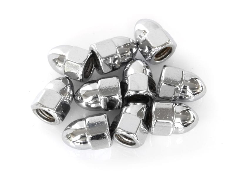 Chromed motorcycle wheel lock nuts for Revelry Motorcycles in Australia.