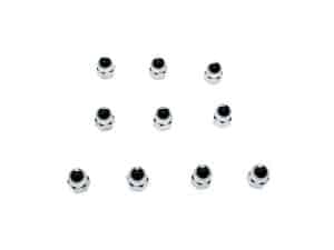 Small motorcycle wheel nuts, chrome finish, perfect for custom revelry motorcycles.