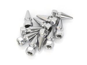 Metal cone spacers for motorcycle wheels, high-quality chrome finish.