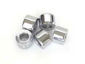 Shiny chrome motorcycle wheel spacers for Revelry Motorcycles.