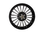 Black motorcycle wheel with spokes for Revelry Motorcycles, quality custom motorcycle accessories.