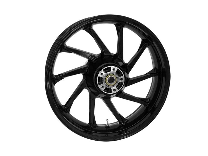 High-performance motorcycle wheel for Revelry Motorcycles, durable and lightweight.