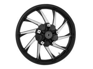 High-performance motorcycle wheel for Revelry Motorcycles custom builds and repairs.