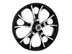 High-performance motorcycle wheel with black and silver finish.
