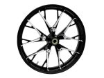 High-performance motorcycle wheel with alloy spokes for Revelry Motorcycles.