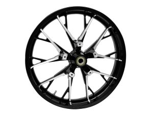 High-performance motorcycle wheel with alloy spokes for Revelry Motorcycles.