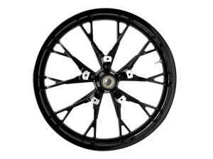 Aluminium motorcycle wheel with black finish, durable rim for riding performance.