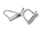Polished chrome motorcycle footpegs for Harley Davidson custom bikes.