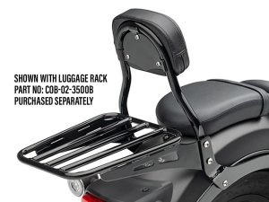 Luggage rack for Revelry Motorcycles with secure mounting on the rear seat.