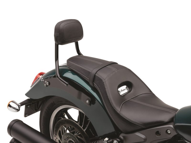 Vintage style motorcycle seat with backrest for comfort on Revelry motorbikes in Australia.